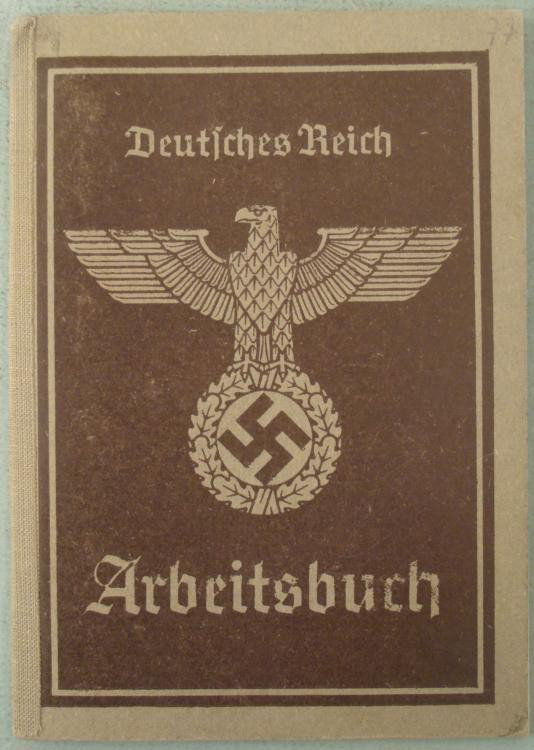 NAZI ARBEITSBUCH FOR POLISH CITIZEN IN OCCUPIED POLAND: NAZI ARBEITSBUCH FOR POLISH CITIZEN IN OCCUPIED POLAND 1939-41 MANY NAZI EAGLE & SWASTIKA STAMPINGS & ENTRIES. ORIGINAL ARBEITSBUCH--HARD TO FIND FROM OCCUPIED POLAND For International shippin