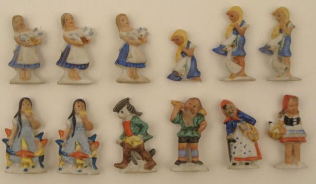 RARE FULL SET OF 12 NAZI WHW PORCELEIN NORDIC FIGURES: RARE FULL SET OF 12 NAZI WHW PORCELEIN NORDIC MAIDEN & ALPINE FIGURES W/STAND UP BASES GREAT NAZI WHW "WINTERHILFWERKS" MAJOR DONATION CERAMIC HAND PAINTED FIGURES-BEAUTIFUL DETAIL- ONE