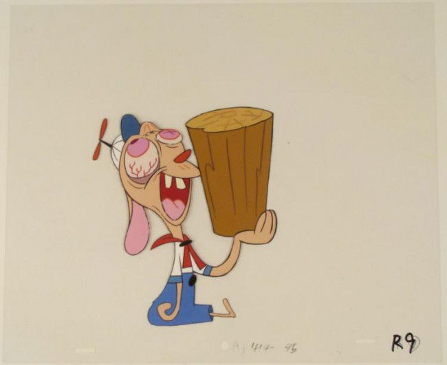 Knock Himself Original Cel Ren And Stimpy Animation Art: This is an original production animation cel from the Nickelodeon TV show Ren & Stimpy. The show follows two characters - Ren, a crazy Chihuahua - and - Stimpy, an incredibl