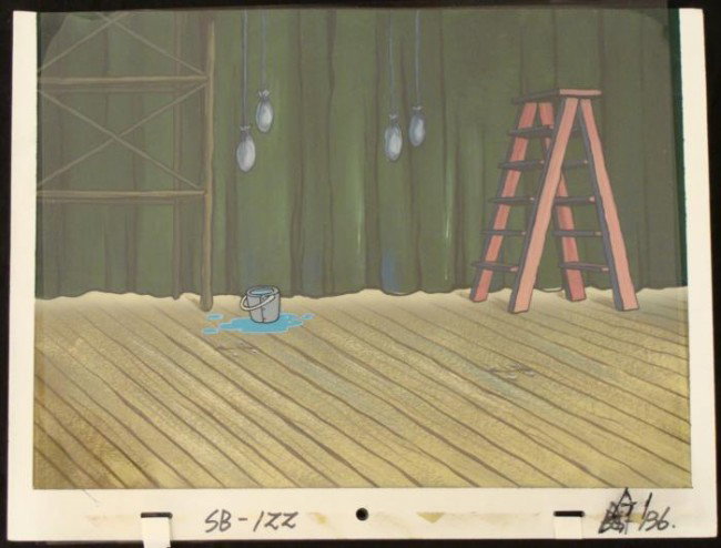 Stage Animation Cel SpongeBob Art Original Background: This original hand-painted background and animation cel are from the Nickelodeon TV show SpongeBob Squarepants. The story takes place under the deep blue sea in Bikini B