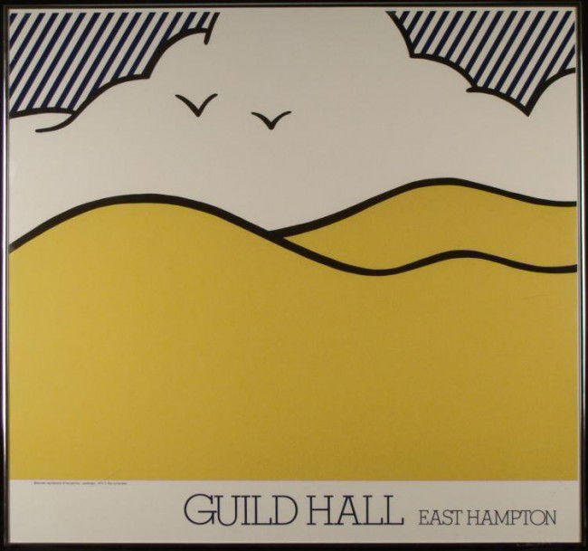 Roy Lichtenstein Guild Hall Landscape Print Framed: This print was created as a commission for Guild Hall, East Hampton, where Lichtenstein had a studio. Artist: Roy Lichtenstein Title: "Landscape" Framing: In brushed silver tone meta