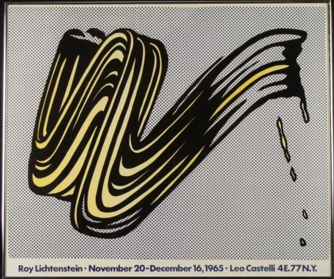Roy Lichtenstein 1967 Exhibition Poster Print Framed: This classic Lichtenstein brush stroke was produced to advertise a 1965 show of the artist's work at Leo Castelli Gallery, which was known for displaying cutting edge work. Artist: Roy Lichtenstei