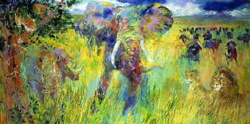 BIG FIVE Lion Elephant Rhino Buffalo Leopard Neiman Art: Offered here is a spectacular signed, limited edition serigraph by our most popular and collectible artist, LeRoy Neiman: Title: "Big Five" 2001 Serigraph on paper Image size: 21 &ti