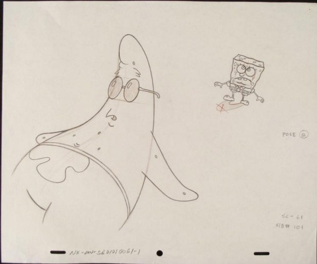 Drawing Spongebob Animation Check it Out Man Original: This original animation art pencil drawing was done for SpongeBob Squarepants. The notations are: POSE B . WOOOOH, Spongebob check it out! The story takes place under the deep blu