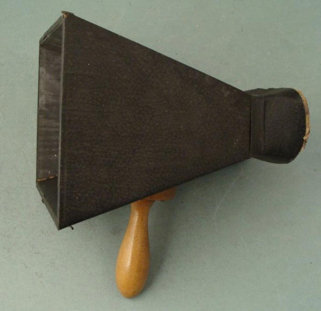 Antique Camera Hood Large Format Photography Accecssory: This is an antique hand-held hood for large format cameras. It dates from the very early 20th century, and has no markings of any kind. It is wood, with a wooden handle, and cardboard maki