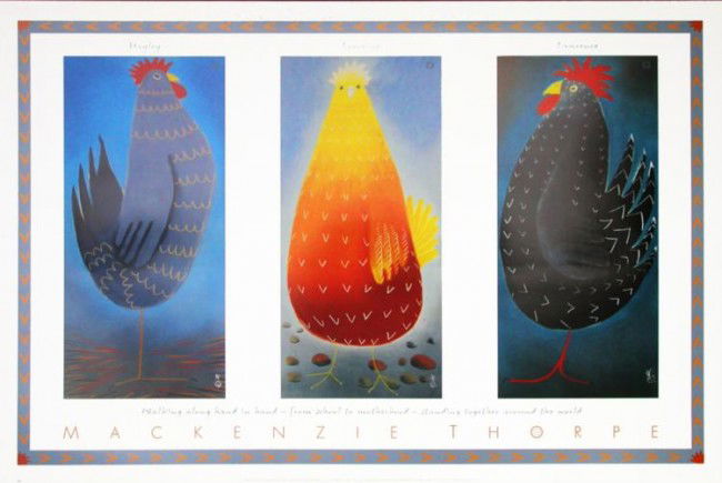 Mackenzie Thorpe 'HAYLEY LORRAINE LAWRENCE' Lithograph: Artist: Mackenzie Thorpe Title: Hayley, Lorraine and Lawrence Medium: Lithograph on Paper Orientation: horizontal Image Size: 34 x 22 inches Paper Size: 36 x 24 inches Edition Size: open : Biograp