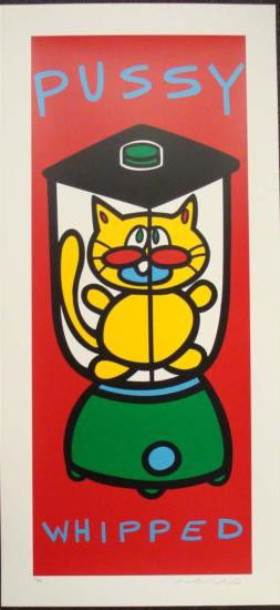 MARCO Pop Art PUSSY WHIPPED Red LE Funny Cat Print: Offered here is a very funny Pop art print by Pop art sensation MARCO: Title: "Pussy Whipped — Red" 2000 Serigraph on paper 14 × 35 Signed and numbered from a limited edition of