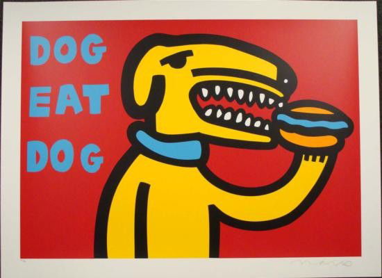 DOG EAT DOG RED MARCO Pop Art Print Wild & Wooly: Here's DOG EAT DOG (RED), a Pop art print on paper by well-known artist MARCO: 2000 Serigraph on paper 24 × 35 Signed and numbered from a limited edition of 400 plus APs Bright and fresh; nev