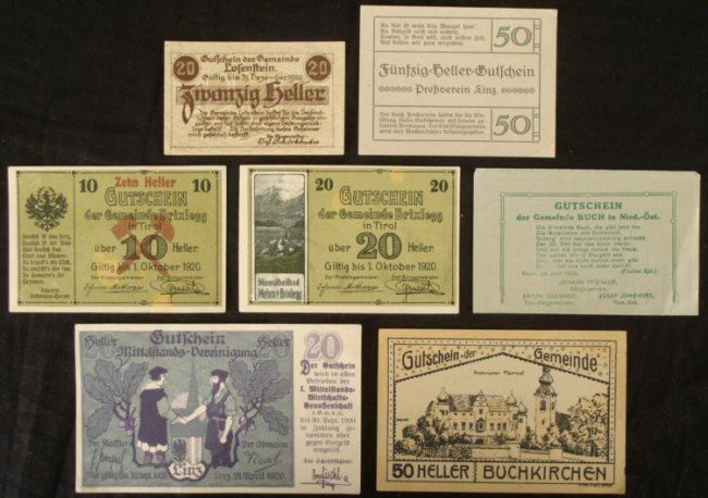 7 AUSTRIAN HELLER BANK NOTES: 7 AUSTRIAN HELLER BANK NOTES For International shipping please request a SHIPPING QUOTE Shipping and handling for this item is $6.95 plus additional insurance cost. The approximate shipping weight of 