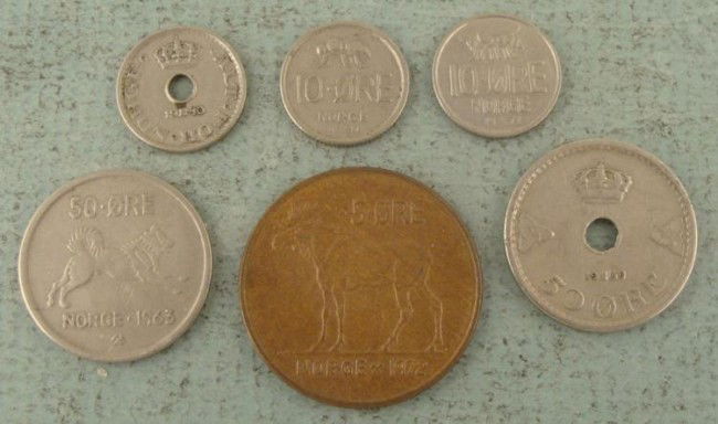 6 Norway Coins 2-50 Ore 1939-1972: 6 Norway Coins 2 ore 1972 (3) 10 ore: 1939, 1940, 1971 (2) 50 ore: 1939, 1963 For International shipping please request a SHIPPING QUOTE Shipping and handling for this item is $6.95 plus a