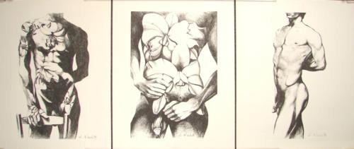Suite of 3 Male Nude Art Prints Lowell Nesbitt Gay: "Offered here is a suite of three signed limited edition prints by well-known contemporary gay artist Lowell Nesbitt (United States, 1933 - 1993). Generally better known for his larger-than-life paint