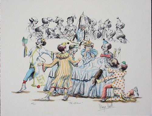 Wayne Howell Doctor Clowns Medical INTERNS Art Print: "This rather dark humor clown art caricature of the medical profession is by noted clown artist Wayne Howell: Title: ""The Interns"" Lithography on Arches-like paper Hand signed in pencil by the artis