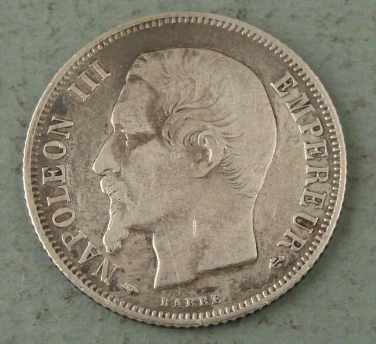France 1 Franc Silver High Grade 1858A Old Coin: France 1 Franc Silver 1858A Coin Condition: High Grade