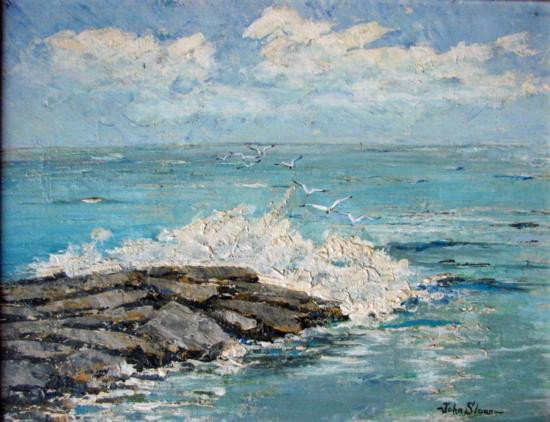 OIL ON CANVAS - An unusually fine and detailed seascape: An unusually fine and detailed seascape, by John French Sloan was an U.S. artist that became one of the major early 20th-century figures in New York and was apart of the Social Realist movement wi