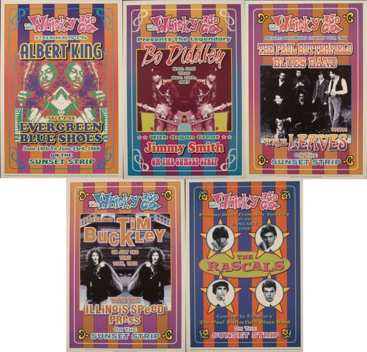 5 Whisky-A-Go-Go LA 1960s Rock Concert Posters: These are 5 posters from some fantastic late 60's rock concerts at the legendary Whisky-A-Go-Go in Los Angeles. Artist: Dennis Loren Concerts: The Rascals, 1966 Tim Buckley, 1968 Paul Butterfield Blue