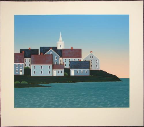 BAY LANDSCAPE Ted Jeremenko LE Folk Primitive Art Print: This signed limited edition serigraph on paper is by popular contemporary artist Ted Jeremenko: * Title: "Bay Landscape" * Serigraph on Arches * Sheet size: 27 × 31 * Image size: 20½ &tim