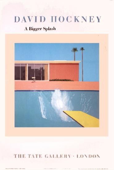 1985 Hockney A Bigger Splash Poster: Reference #: ULAW1607 Artist Name: Hockney, David Title: A Bigger Splash Medium: Offset Lithograph Edition Size: unknown Year: 1985 Paper Size: 29.75 x 20 inches Image Size: 18 x 18 inches Conditi