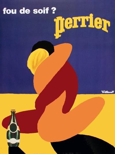 Villemot Perrier Poster: Reference #: ULYY9159 Artist Name: Villemot, Bernard Title: Perrier Medium: Offset Lithograph Edition Size: Unknown Year: Unknown Paper Size: 31.5 x 23.5 inches Image Size: 31.5 x 23.5 inches Cond