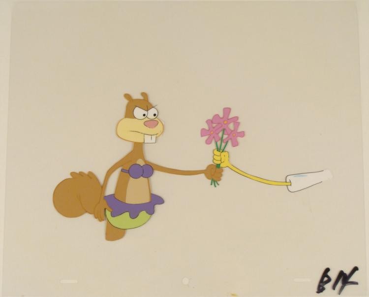 Cel Animation Spongebob Hand Them Over Original Art: This original animation cel is from the Nickelodeon TV show SpongeBob Squarepants. The story takes place under the deep blue sea in Bikini Bottom, where SpongeBob resides. Sp