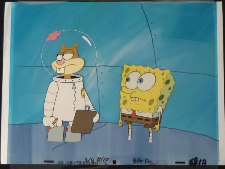 Background Original Whatever Spongebob Production Cel: This original hand-painted background and animation cel is from the Nickelodeon TV show SpongeBob Squarepants. The story takes place under the deep blue sea in Bikini Bo