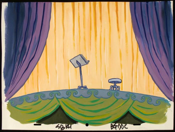 At A Concert Original SpongeBob Animation Background: This original hand-painted background from the Nickelodeon TV show SpongeBob Squarepants. The story takes place under the deep blue sea in Bikini Bottom, where SpongeBob resi