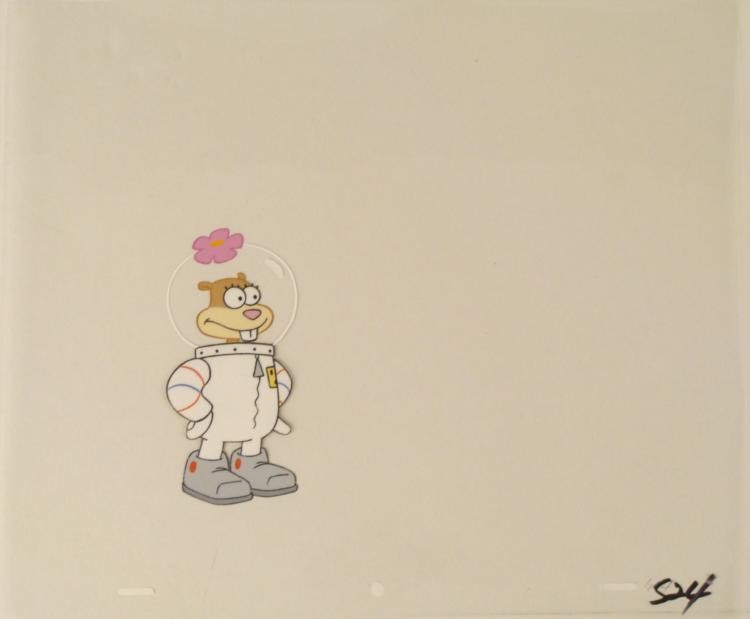 Original Art Cel Get on With It Spongebob Production: Squarepants. The story takes place under the deep blue sea in Bikini Bottom, where SpongeBob resides. SpongeBob, who is a yellow, porous sponge, is your typical happy-go-lucky characte