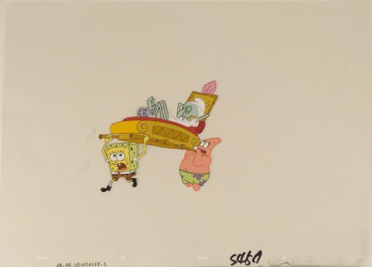 Cel Original Animation Riding on a High Horse Spongebob: This original animation cel is from the Nickelodeon TV show SpongeBob Squarepants. The story takes place under the deep blue sea in Bikini Bottom, where SpongeBob resides. Sp