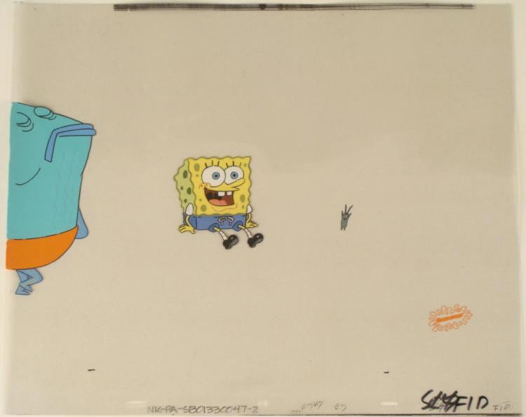 Original Victory is Mine Cel Spongebob Art Animation: This original animation cel is from the Nickelodeon TV show SpongeBob Squarepants. The story takes place under the deep blue sea in Bikini Bottom, where SpongeBob resides. Sp