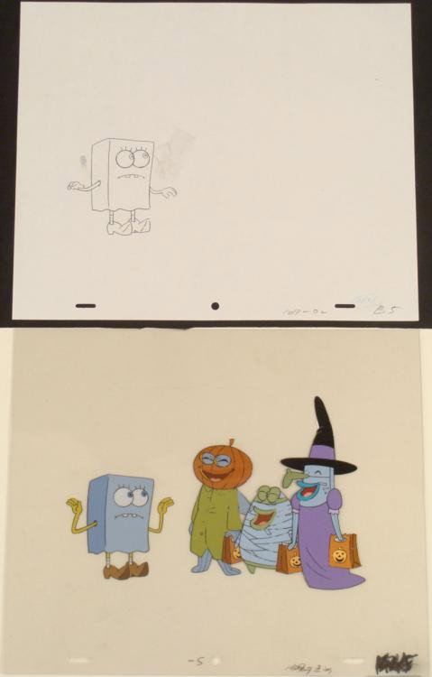 Production Really Funny Guys Spongebob Original Art Cel: This original animation cel and drawing are from the Nickelodeon TV show SpongeBob Squarepants. The story takes place under the deep blue sea in Bikini Bottom, where SpongeBo