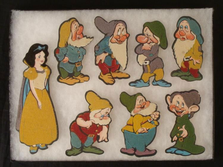 Snow White Vintage Disney Movie Premium 8 Figures: This is a set of movies premiums given away at the 1930's release of Walt Disney's "Snow White & the Seven Dwarfs." All seven dwarves are here, plus Snow White. The figures are cardboard, with ful