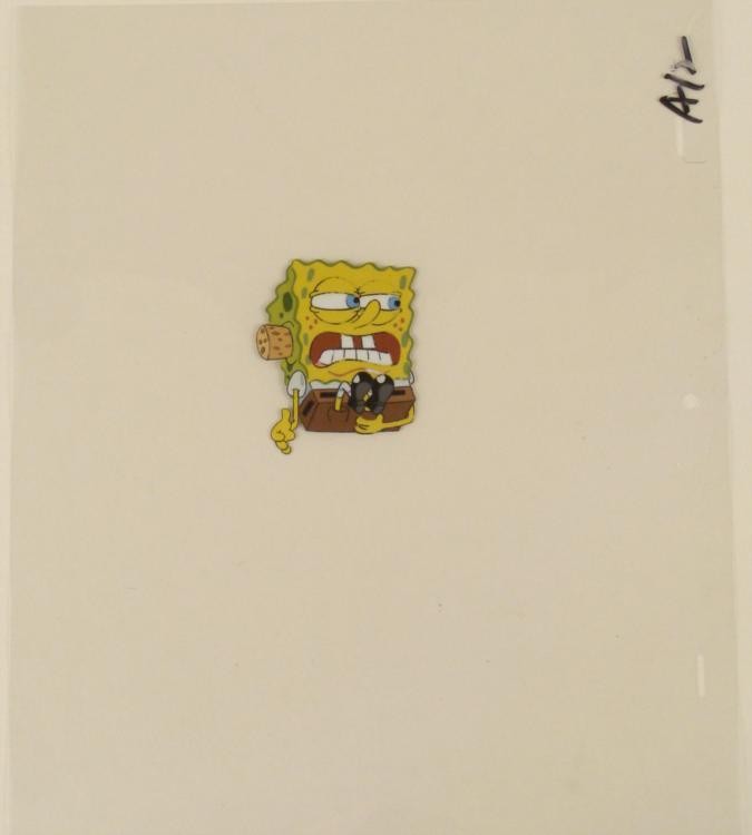 Original Wasn't Thinking Cel Art Animation Spongebob: This original animation cel is from the Nickelodeon TV show SpongeBob Squarepants. The story takes place under the deep blue sea in Bikini Bottom, where SpongeBob resides. Sp