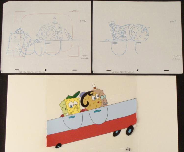 Drawing Hold on Tight Original Spongebob Animation Cel: This original animation cel and drawing are from the Nickelodeon TV show SpongeBob Squarepants. The story takes place under the deep blue sea in Bikini Bottom, where SpongeBo