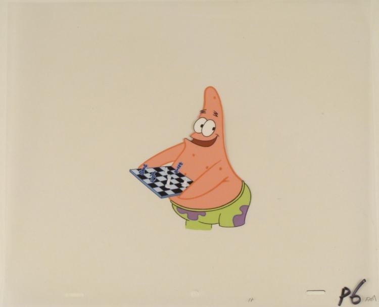 Original Spongebob Art Chess Anyone Production Cel: This original animation cel is from the Nickelodeon TV show SpongeBob Squarepants. The story takes place under the deep blue sea in Bikini Bottom, where SpongeBob resides. Sp