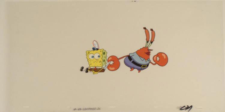Original Cel Your Coming With Me Spongebob Production: This original animation cel is from the Nickelodeon TV show SpongeBob Squarepants. The story takes place under the deep blue sea in Bikini Bottom, where SpongeBob resides. Sp