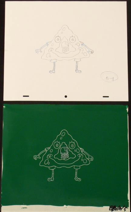 Drawing Original Cel Animation New Look Spongebob Art: This original animation cel is from the Nickelodeon TV show SpongeBob Squarepants. The story takes place under the deep blue sea in Bikini Bottom, where SpongeBob resides. Sp