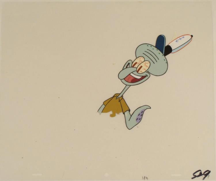 You Think I'm Crazy Cel Spongebob Animation Original: This original animation cel is from the Nickelodeon TV show SpongeBob Squarepants. The story takes place under the deep blue sea in Bikini Bottom, where SpongeBob resides. Sp