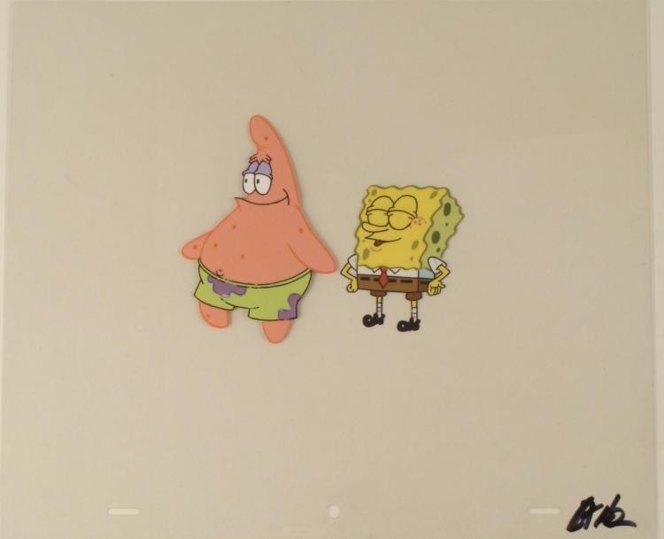 Art Cel Production Original Satisfaction Spongebob: This original animation cel is from the Nickelodeon TV show SpongeBob Squarepants. The story takes place under the deep blue sea in Bikini Bottom, where SpongeBob resides. Sp