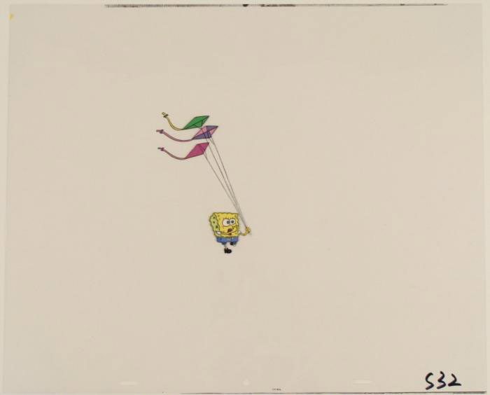 SpongeBob Original Cel Production Three Kites Art Suit: This original animation cel is from the Nickelodeon TV show SpongeBob Squarepants. The story takes place under the deep blue sea in Bikini Bottom, where SpongeBob resides. Sp