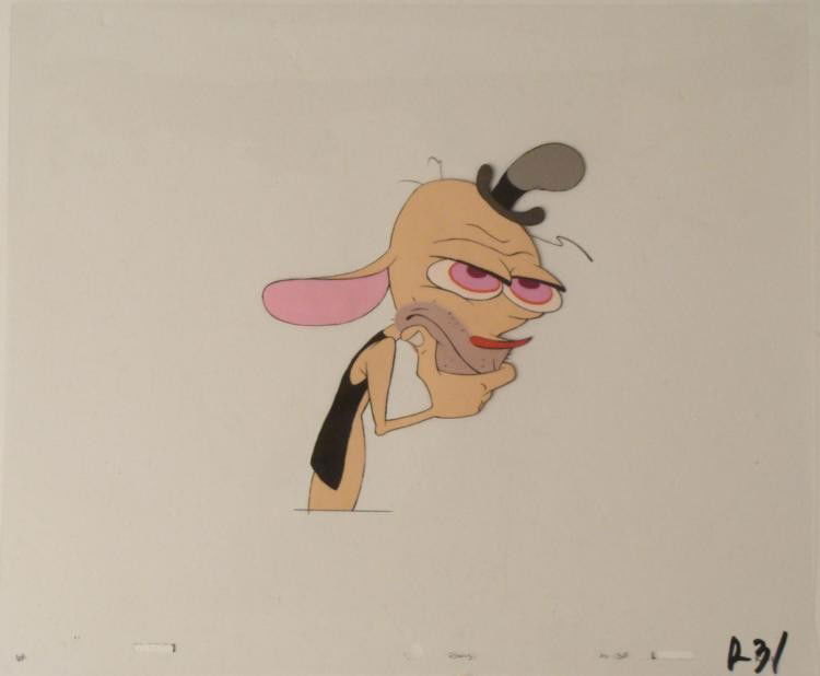 Ren And Stimpy Hobo Attire Original Animation Art Cel: This is an original production animation cel from the Nickelodeon TV show Ren & Stimpy. The show follows two characters - Ren, a crazy Chihuahua - and - Stimpy, an incredibly stupid