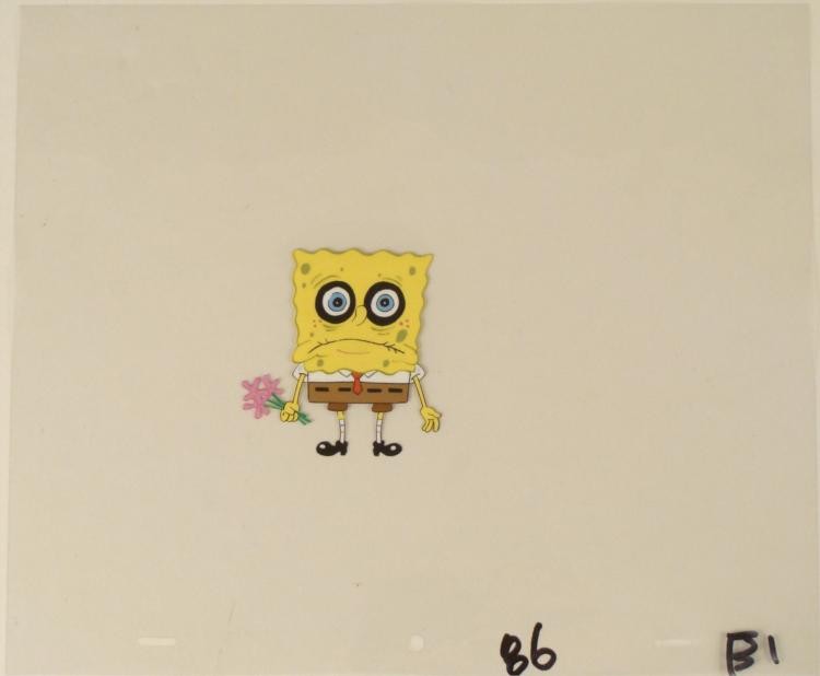 Seen Better Days Spongebob Cel Original Art Animation: This original animation cel is from the Nickelodeon TV show SpongeBob Squarepants. The story takes place under the deep blue sea in Bikini Bottom, where SpongeBob resides. Sp