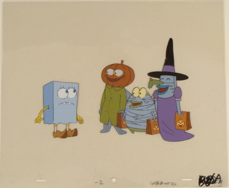 Spongebob A Good Laugh Animation Cel Art Original: This original animation cel is from the Nickelodeon TV show SpongeBob Squarepants. The story takes place under the deep blue sea in Bikini Bottom, where SpongeBob resides. Sp