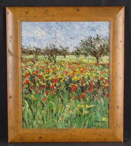 Wood Frame POPPIES IN TUSCANY Sammoun Canvas Art: This masterful Impressionistic landscape by well-known Lebanese born artist Samir Sammoun offers the collector of contemporary art all of the richness and depth of an original painting at the cost of 