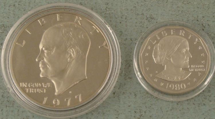 2 Cameo Proof Dollars Eisenhower, Susan B Anthony 1977-: 2 Cameo Proof Dollars * 1977-S Eisenhower 1980 Susan B. Anthony