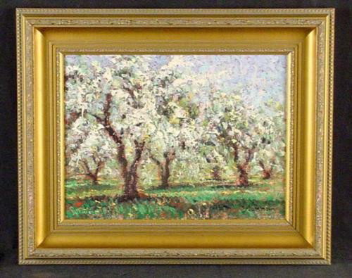 Framed Sammoun APPLES IN SPRING Landscape Art Canvas: This Impressionistic gem of a landscape by well-known Lebanese born artist Samir Sammoun offers the collector of contemporary art all of the richness and depth of an original painting at the cost of a
