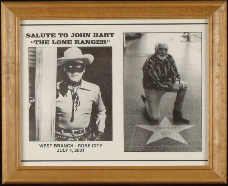 Eailer Lone Ranger framed signed photo: This is a Salute to John Hart, the actor behind the legendary Lone Ranger in the 1950's television series. It is from a Souvenir Program for John's appearances in the West Branch & Rose City, Mich