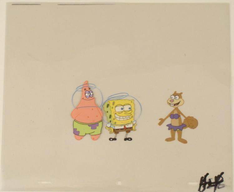 Original Art The Three Amigos Production Cel Spongebob: This original animation cel is from the Nickelodeon TV show SpongeBob Squarepants. The story takes place under the deep blue sea in Bikini Bottom, where SpongeBob resides. Sp