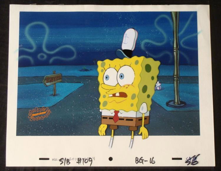 Chillin Production Original Background Cel SpongeBob: This original hand-painted background and animation cel are from the Nickelodeon TV show SpongeBob Squarepants. The story takes place under the deep blue sea in Bikini B