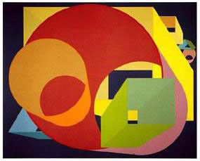 AL HELD Signed Lt Ed Art Print SCHOLES I Silkscreen: Here is a vibrant, hand-signed limited edition art print by well known artist, Al Held. This silkscreen, done by the late artist in 1991, is a vivid example of his abstract, non-representational style