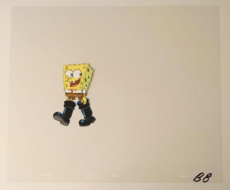 Boots Walk Original Production SpongeBob Cel Art Black: This original animation cel is from the Nickelodeon TV show SpongeBob Squarepants. The story takes place under the deep blue sea in Bikini Bottom, where SpongeBob resides. Sp