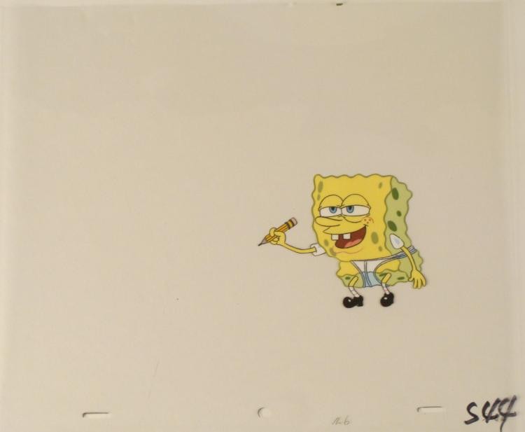 Production That Looks Good Original Cel Spongebob Art: Squarepants. The story takes place under the deep blue sea in Bikini Bottom, where SpongeBob resides. SpongeBob, who is a yellow, porous sponge, is your typical happy-go-lucky characte